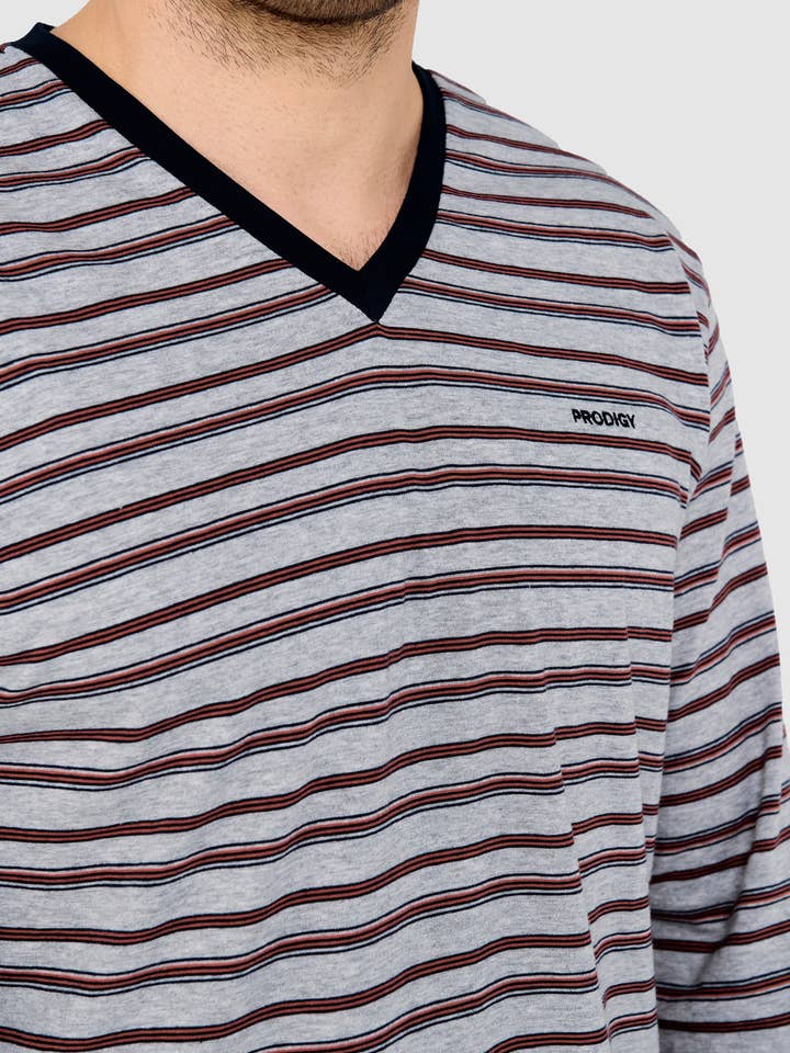 Gris PRODIGY Pijama Hombre Largo Premium Punto Rayas - Gris 532 de venta al por mayor en Faire