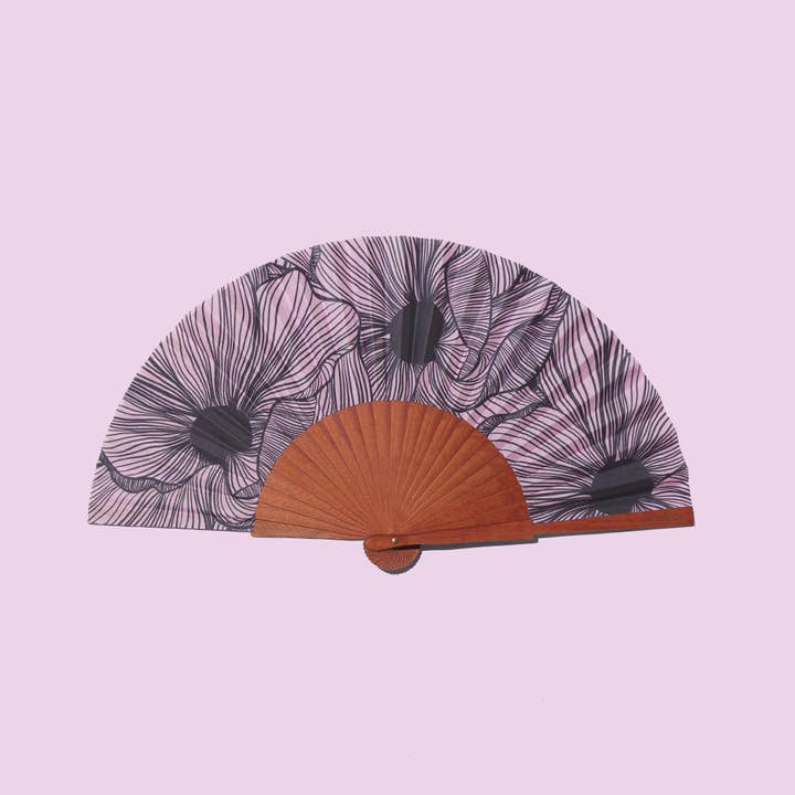 CHIC BLOOM Fan - 23 cm - Pink and black for wholesale by A FAN OF