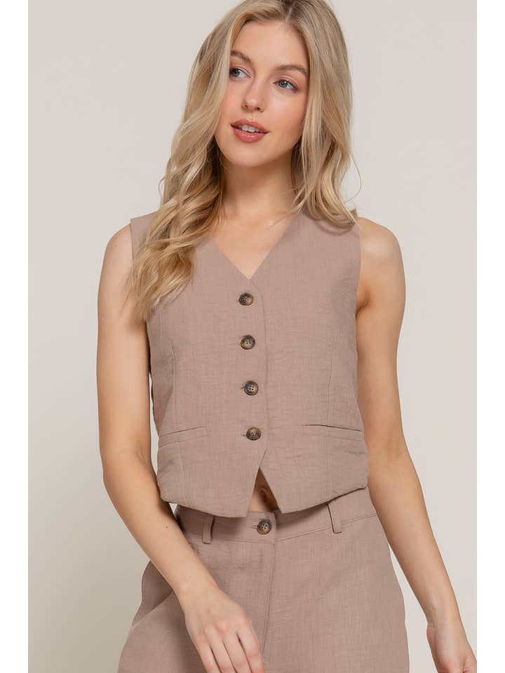 Active Basic | Active USA – wholesale Kostymväst – Dam – V-ringad väst med knäppning fram i linneeffekt8