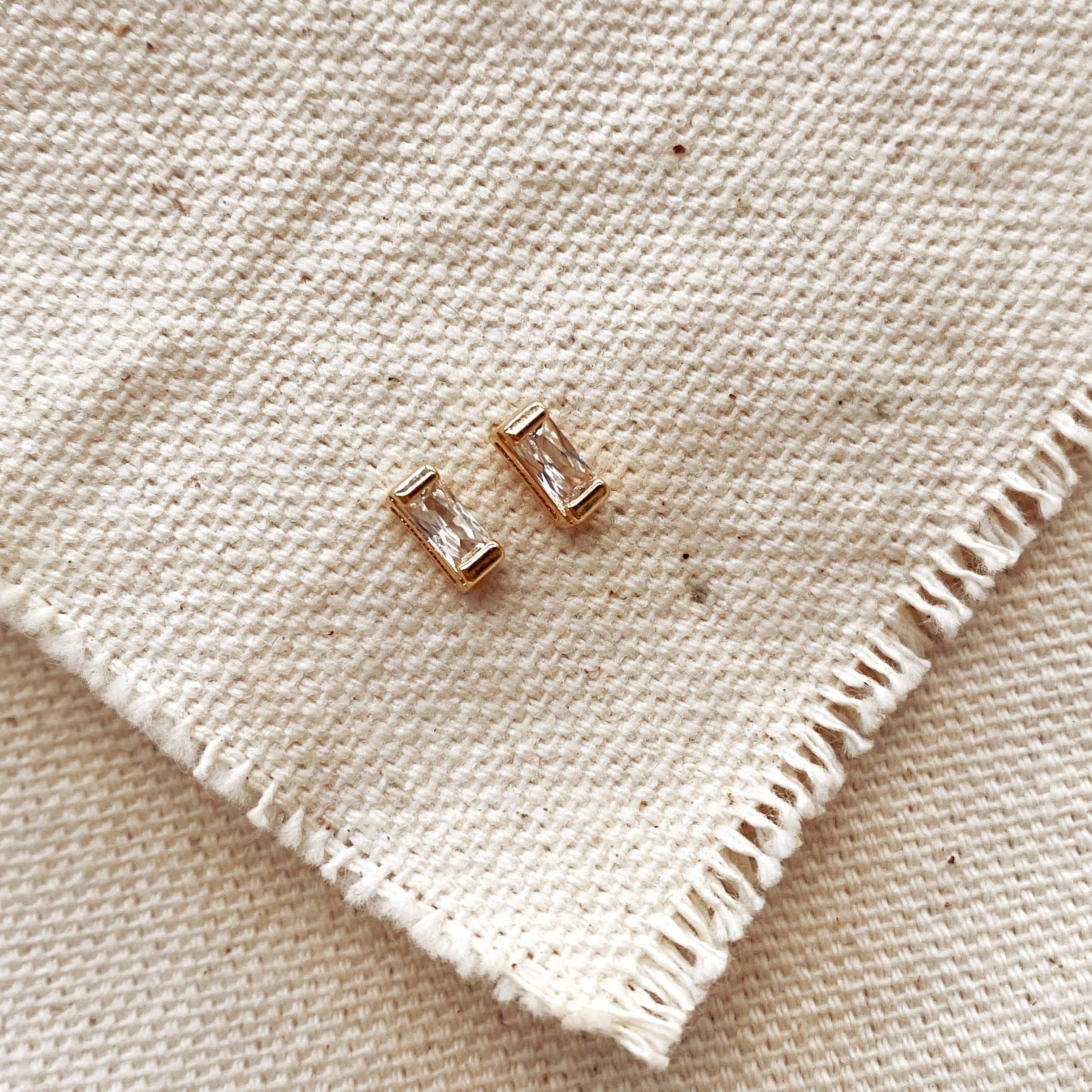 GoldFi - Wholesale Stud/Post Earrings - Cubic Zirconia Baguette Stud Earrings In Gold Filled