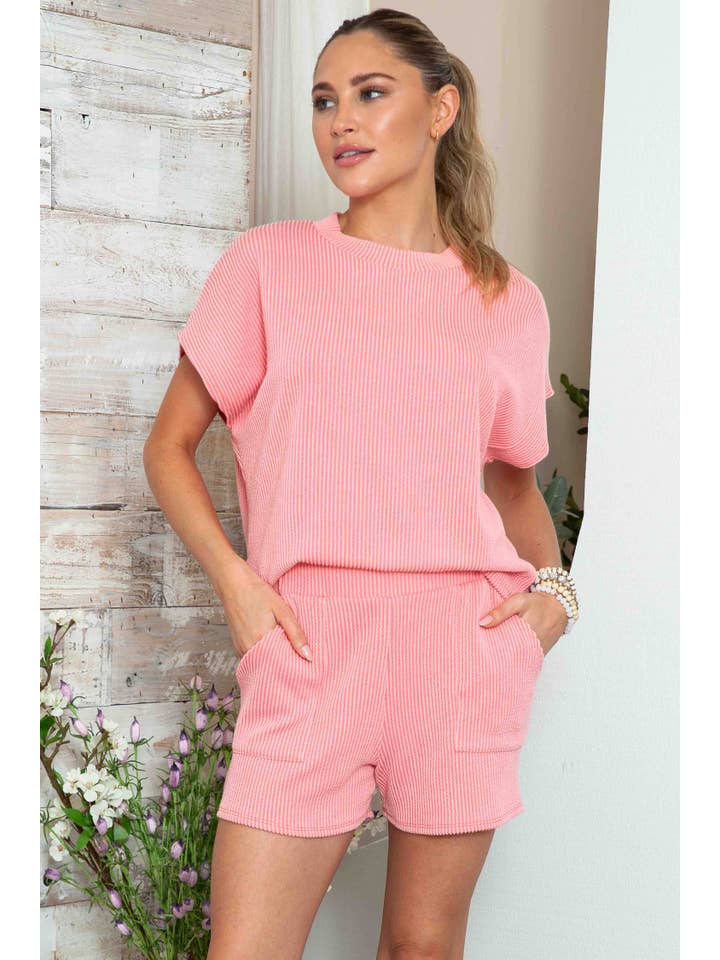 Burgundy Apparel - Wholesale Lounge Set - Women's - WAVE RIB TOP AND SHORTS SET15