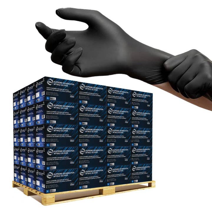 Pallet Sky Black Nitrile Exam Gloves of 100 Cases(100,000 Gloves) 5 mil Thick Powder-Free Heavy Duty Disposable for wholesale by Go Bulk Medical