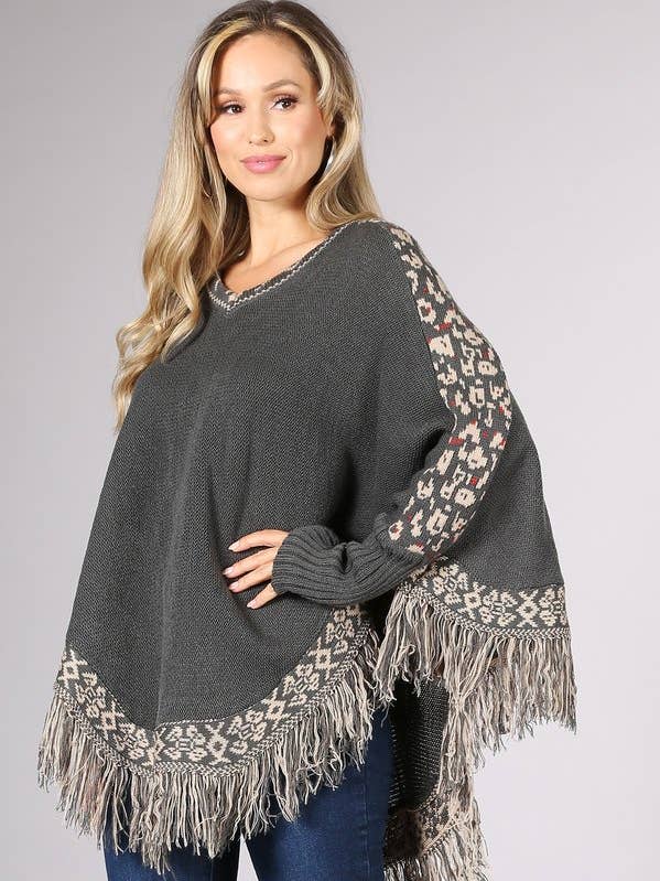 CLR2-OUT81178 Tribal fringe poncho knit cardi and other Purchase Wholesale fringe poncho. Free Returns & Net 60 Terms on Faire trending on Faire.