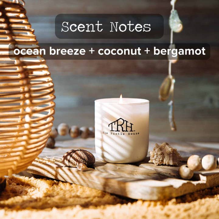 The Rustic House - Vente Bougie en bocal - À la plage | Bougie de soja blanche+boîte cadeau | 8 oz