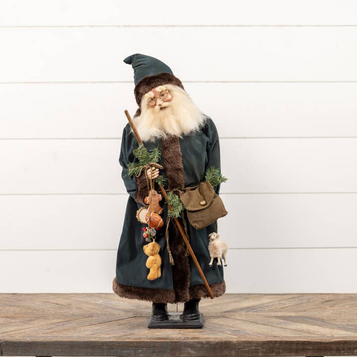 Ragon House - Wholesale Christmas Decoration - SANTA W/ FUR TRIMMED GREEN ROBE