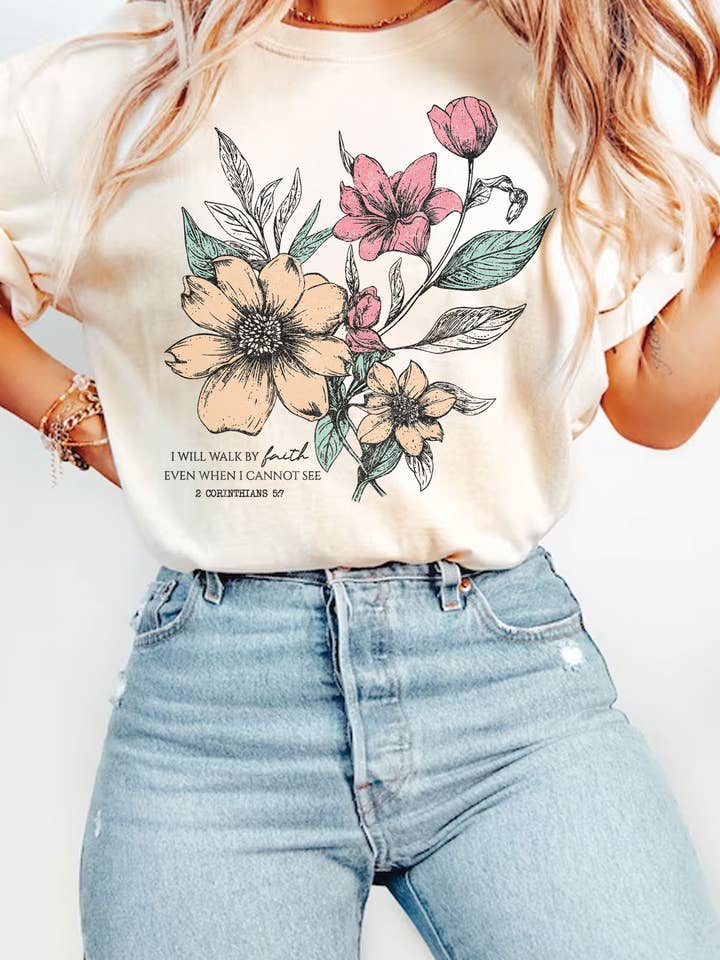 I WILL WALK FAITH FLORAL GRAPHIC TSHIRTS and other Purchase Wholesale walk by faith. Free Returns & Net 60 Terms on Faire trending on Faire.