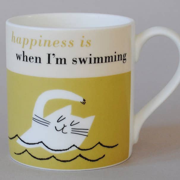 Happiness Swimming Cat Bone porslinsmugg Oliv för wholesale av Repeat Repeat