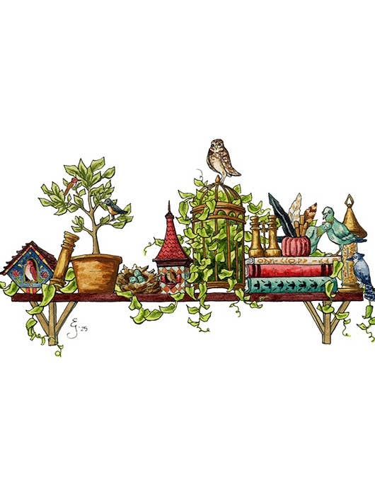 The Mini Ornithologist's Shelf Print for wholesale by Lizzy Gass