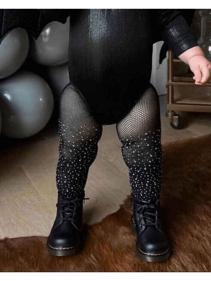 Bailey's Blossoms - Wholesale Tights - Kids - Rhinestone Fishnet Tights - Black