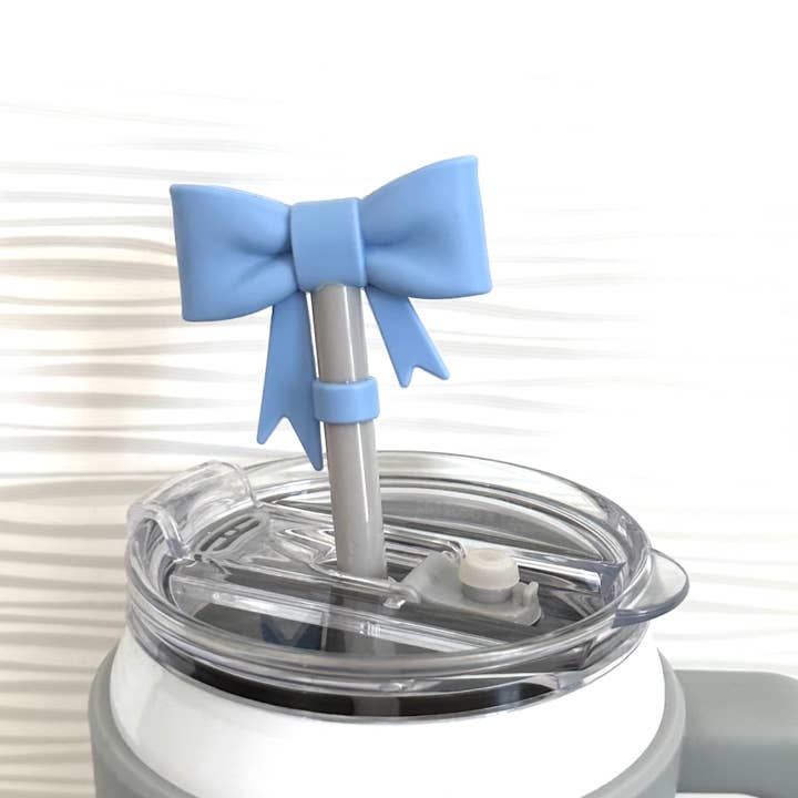 iconic mi – Großhandel Drink Topper – Strohabdeckung Topper Große Schleife Coquette Blau 10mm