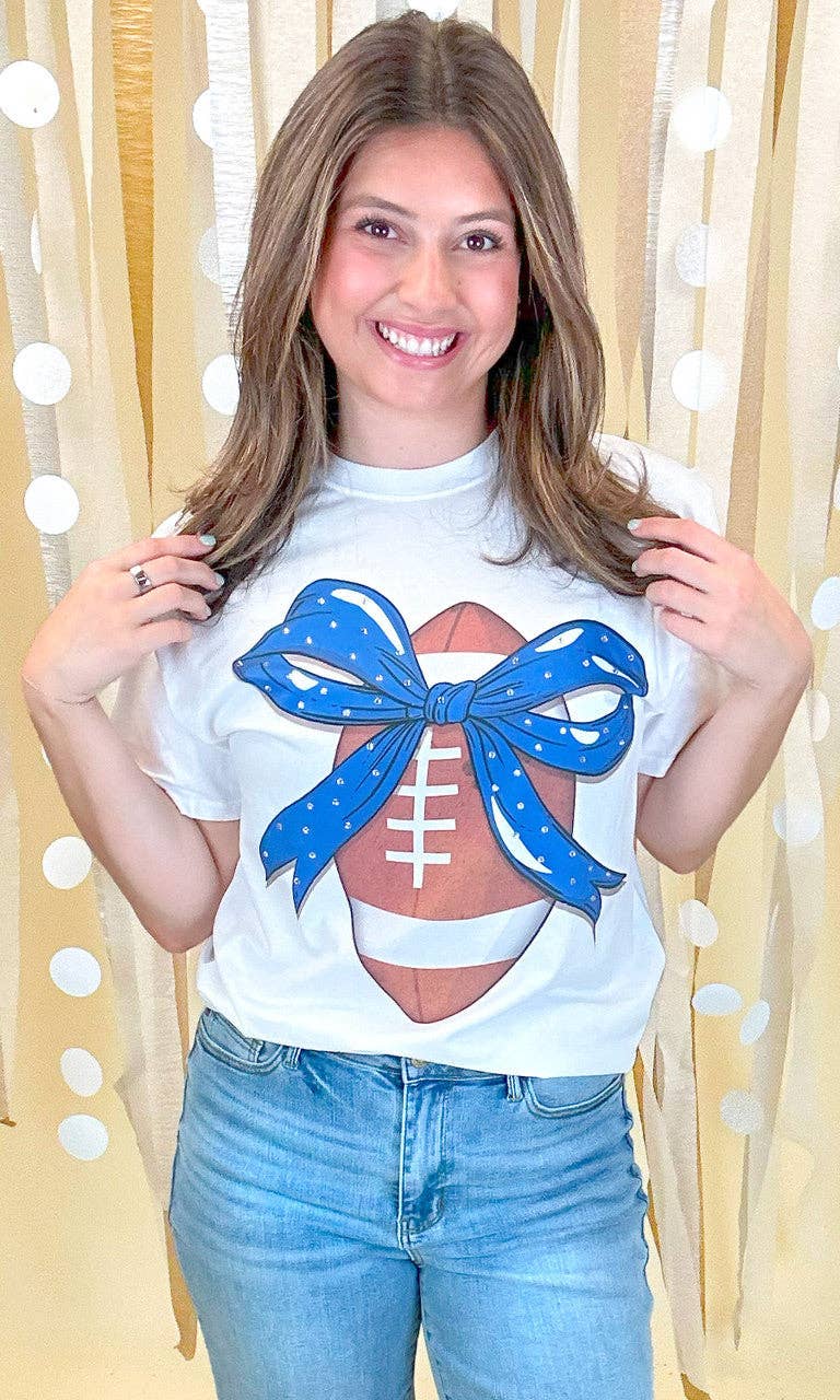 Sugar Stitch - Wholesale T-Shirt (Graphic) - Women's - Custom Football Bow Rhinestone Graphic T-Shirt1