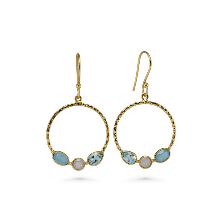 14kt Gold Multi-Gemstone Hoop Earring for wholesale by Banyan Jewellery
