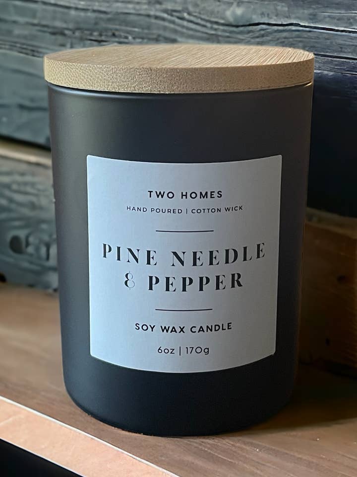 Pine & Black Pepper Scented Soy Wax Candle - 6 oz for wholesale by Two Homes