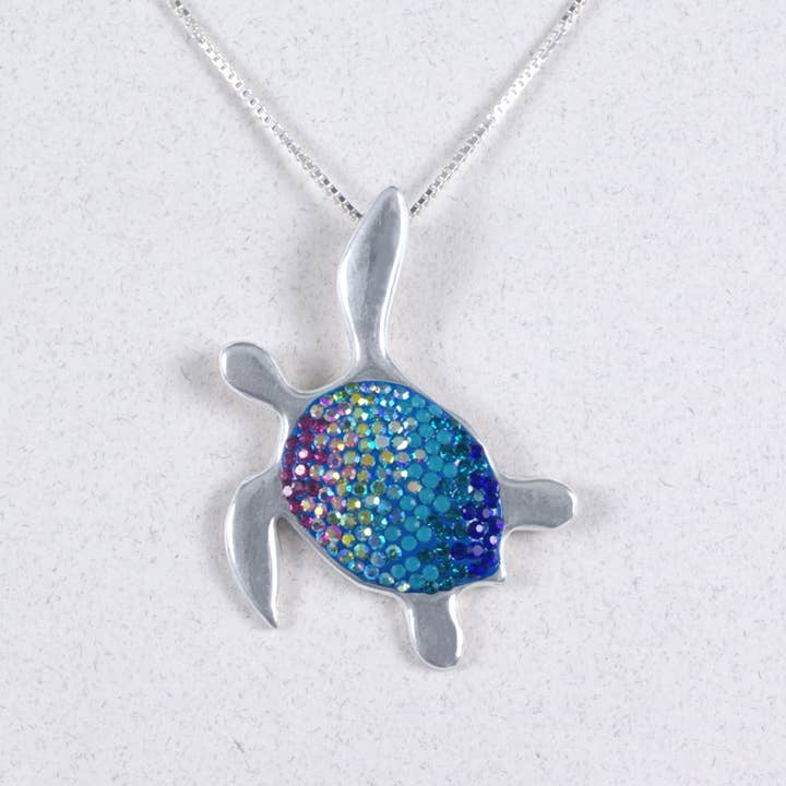 PP-8710/KRYSTAL & SØLV VINKENDE SKILDPADDE VEDHÆNG for engroshandel hos Mosaico Jewels