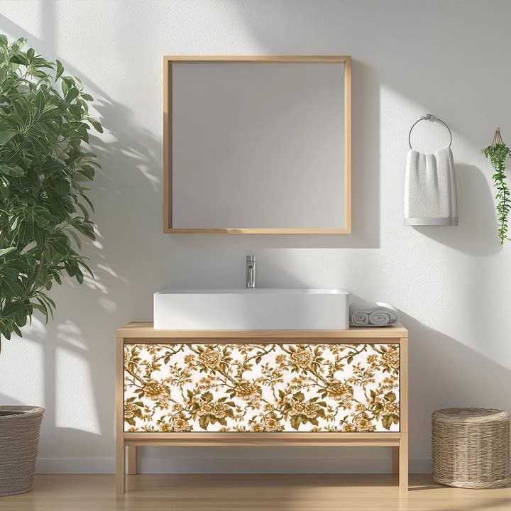 Mi Alma LLC – Azulejo de papel de parede por atacado – Adesivos de Azulejo Autocolantes com Padrão de Flores Douradas Rústicas Florais Estilo Boho Papel de Parede Modelo - L432