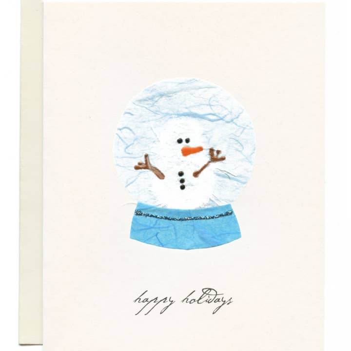 FLAUNT HANDMADE CORRESPONDENCES - Wholesale Christmas Card - "Happy Holidays" Snowman in Globe