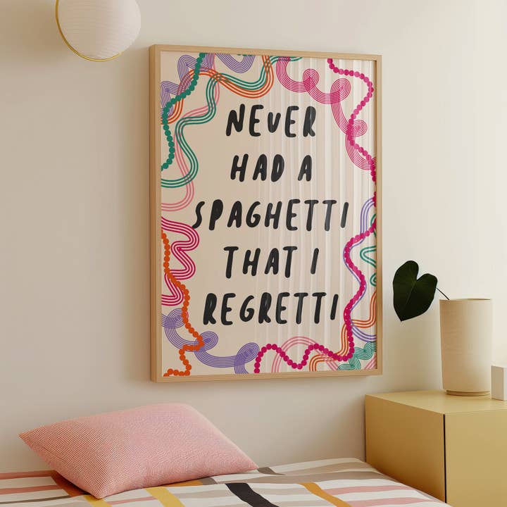 Never Had a Spaghetti That I Regretti Print - in Pink for wholesale by Pink Giraffe Print Co