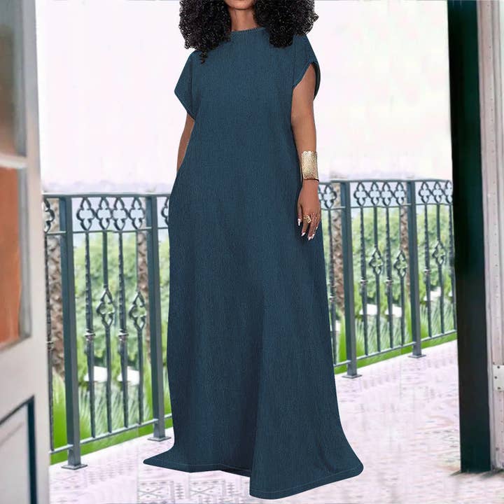 Blue Women Fashion Casual Simple Plus Size Sleeveless Backless Denim Dress for wholesale on Faire