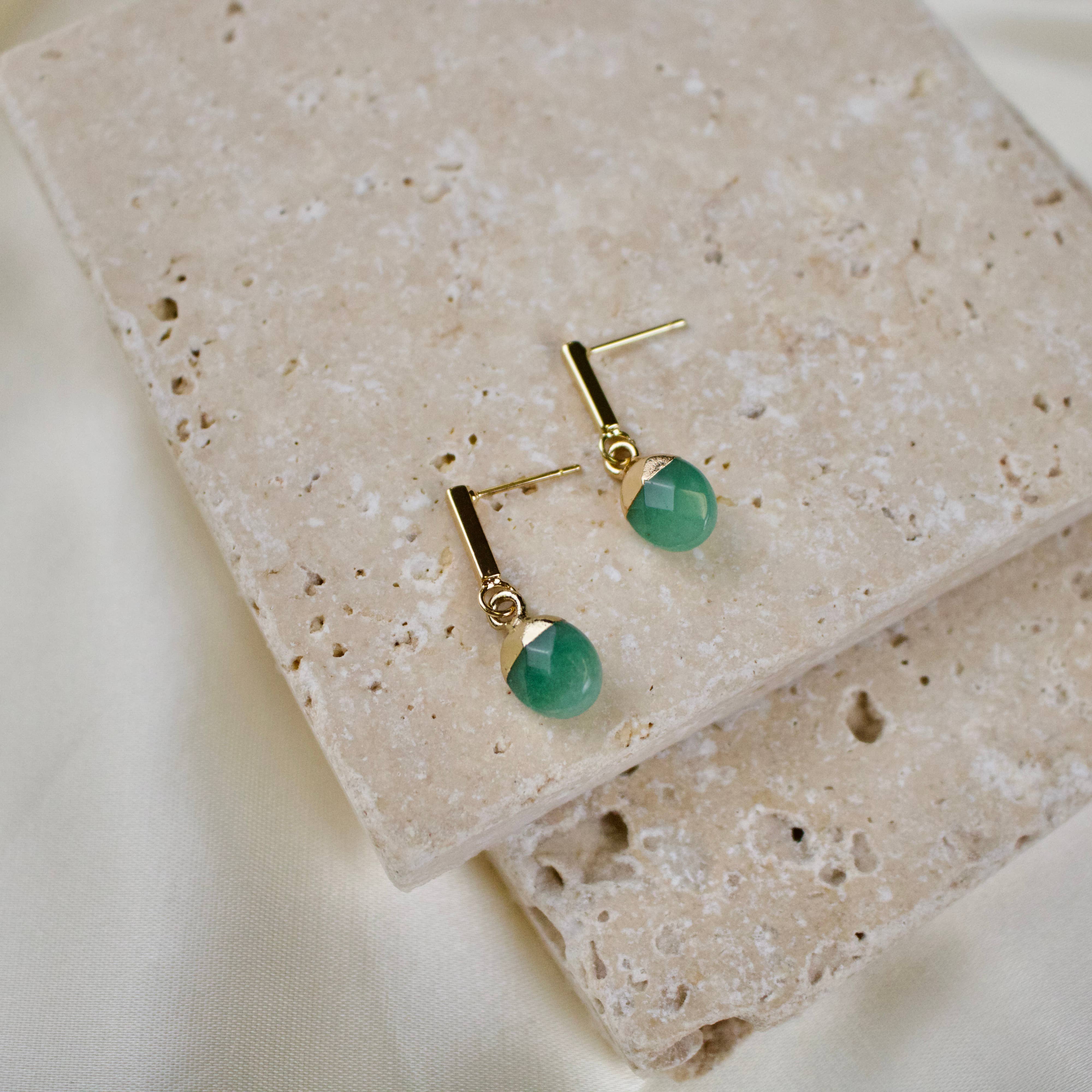 TISH jewelry - Wholesale Dangle Earrings - Leah // Green Aventurine Bar Stud Earrings1