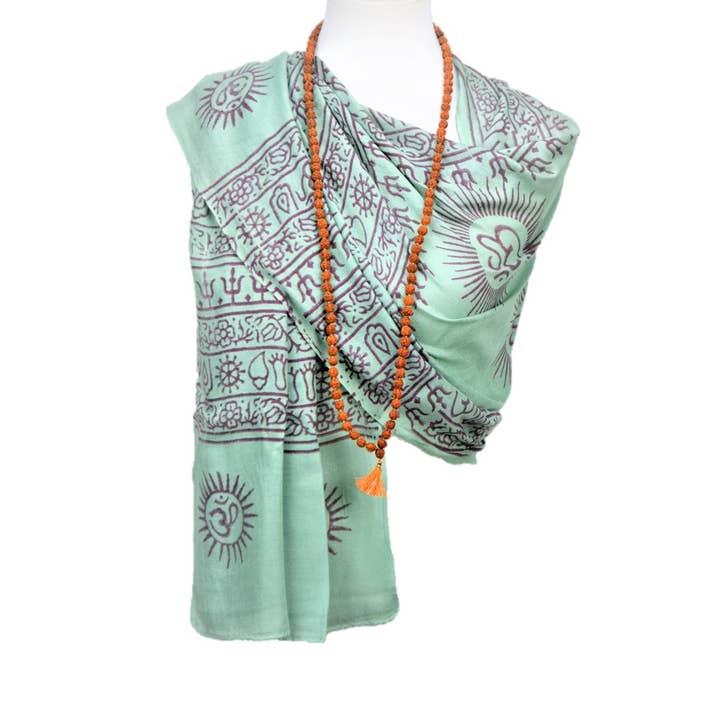 OMSutra – Cachecol - Mulher por atacado – OM Hand Block Bhakti Yoga Oração Sânscrito Hindu Mantra Shawl7