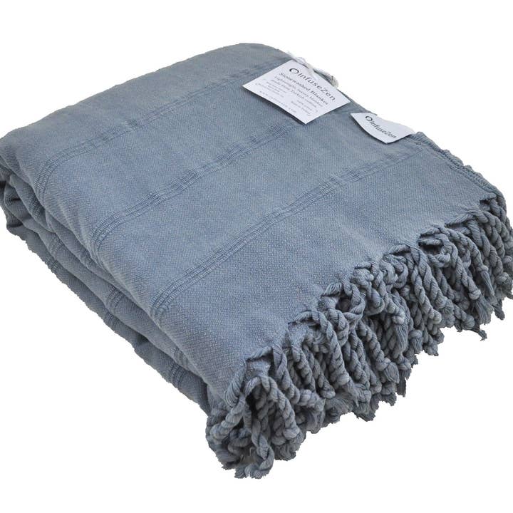 InfuseZen - Wholesale Throw Blanket - XL Stonewashed Cotton Turkish Throw Blanket in Denim
5