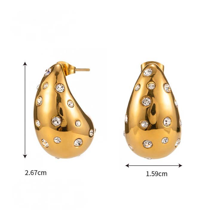 Mio Queena – wholesale Dangle earrings – 18K Gold-plated Stainless Steel Hollow Teardrop Earrings-FGS4