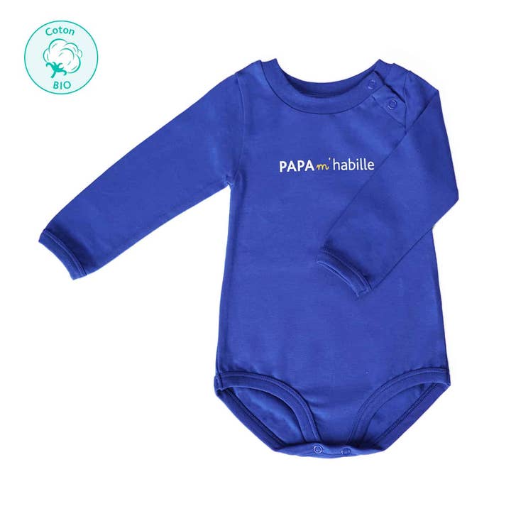 Cobalt blue “Peanut” organic cotton bodysuit for wholesale by PAPA m'habille