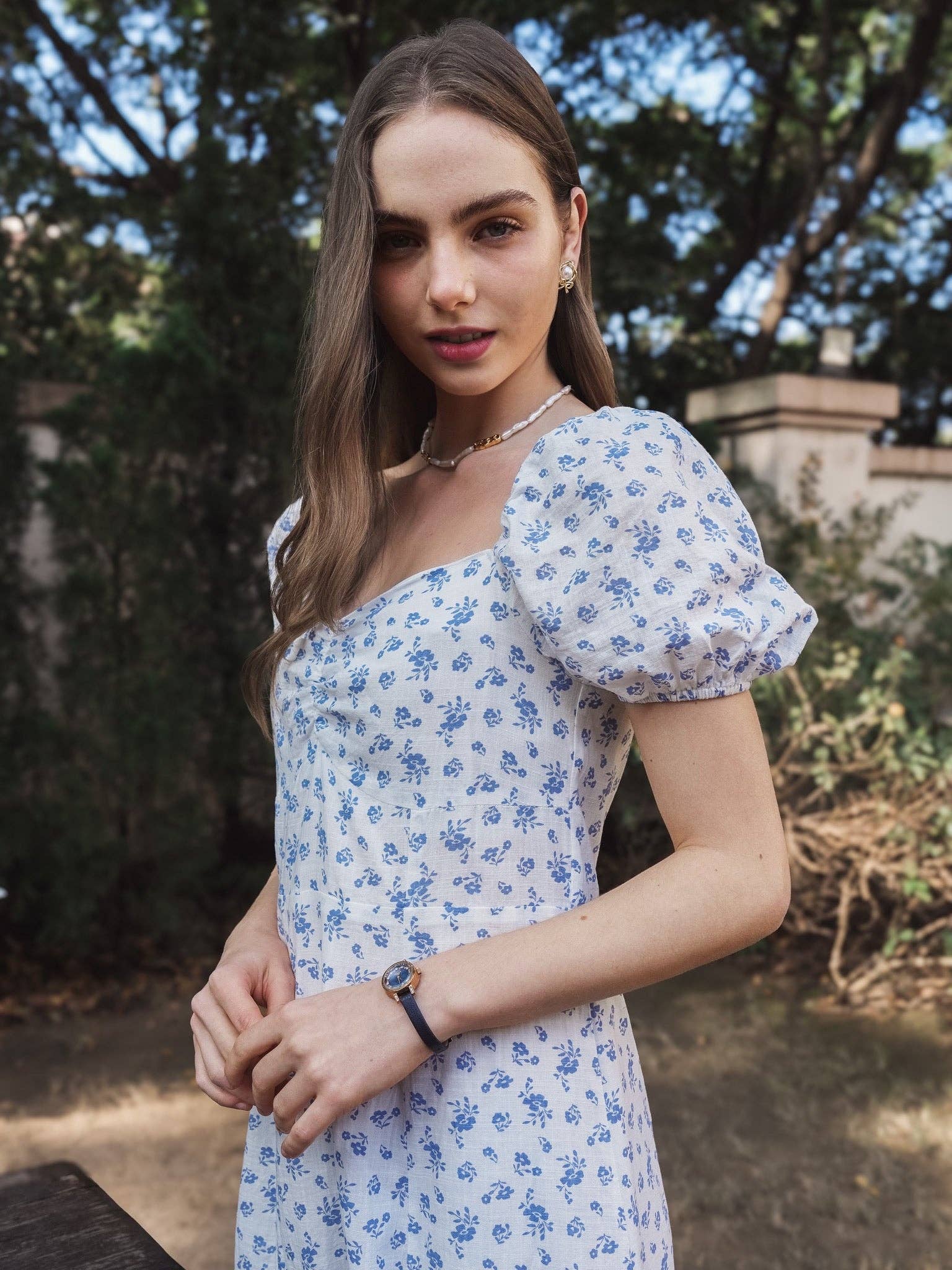 ROSIE POSIE - Wholesale Dress - Women's - RP2221 - Blue Floral Dress with Puff Sleeves3