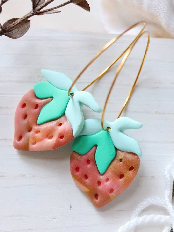 Strawberry Fields Forever Polymer Clay Hoop Earrings for wholesale by Petal & Posy