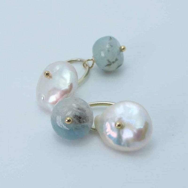 Giulia Sorvillo di Serino - Wholesale Dangle Earrings - Silver cufflinks with baroque pearls and aquamarine
