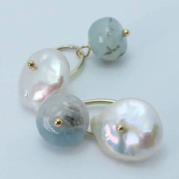 Silver cufflinks with baroque pearls and aquamarine for wholesale by Giulia Sorvillo di Serino