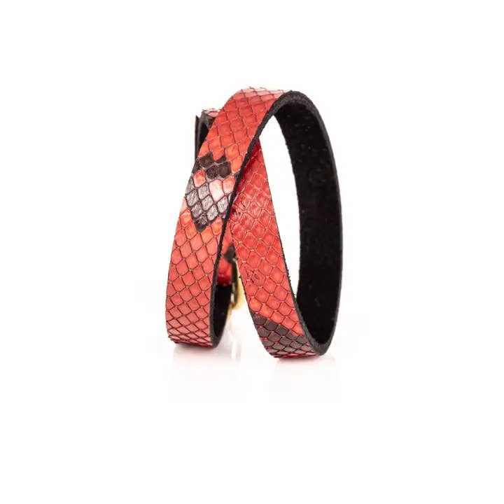 The Dark - Wholesale Bangle Bracelet - Scarlet Serpent Wrap Red Python Leather Women’s Bracelet