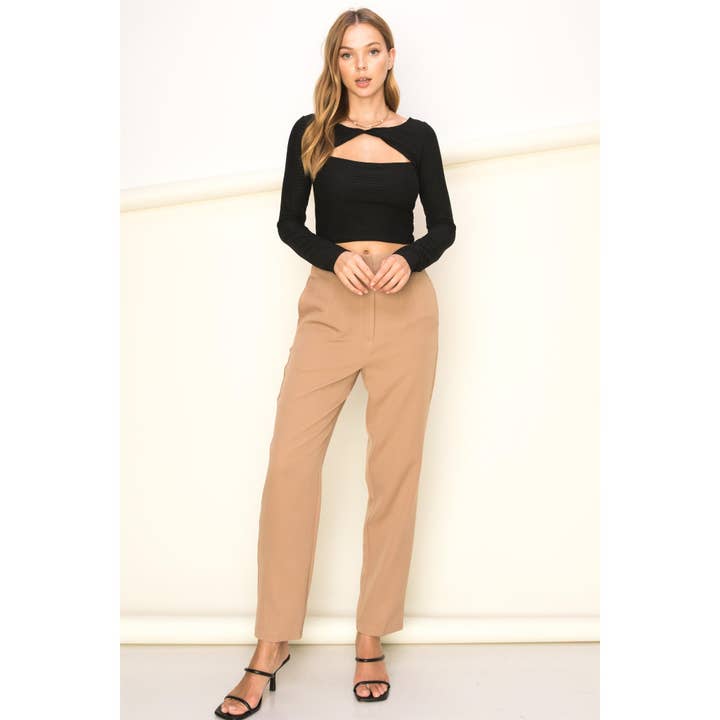 HYFVE - Wholesale Knit Top - Women's - HF22H063-WAFFLE KNIT TWIST-FRONT CROP TOP