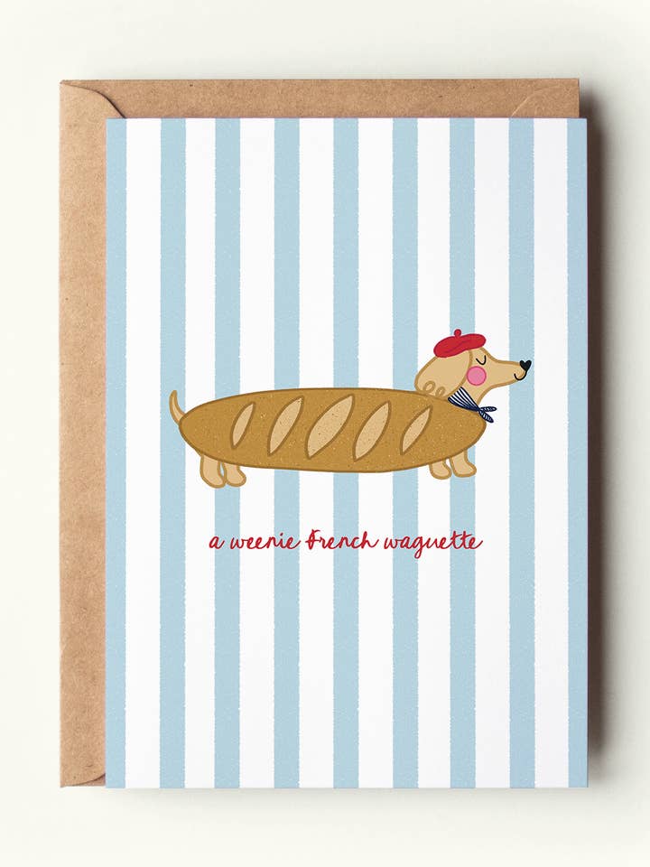 Weenie French Waguette Baguette Dachshund Dog Greeting Card and other Purchase Wholesale weenie dog. Free Returns & Net 60 Terms on Faire trending on Faire.