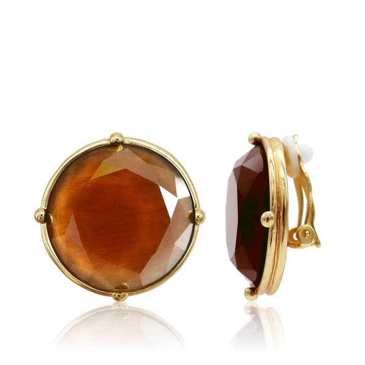 Cabochon Clip-On Earrings - 24K Gold Plated for wholesale by KARINE SULTAN