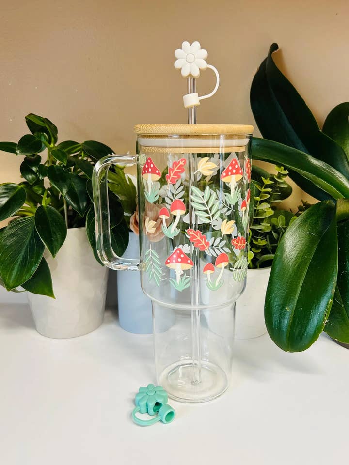 40oz glasbägare, svampkopp, cottagecore kaffebägare för wholesale av MommyandMarie