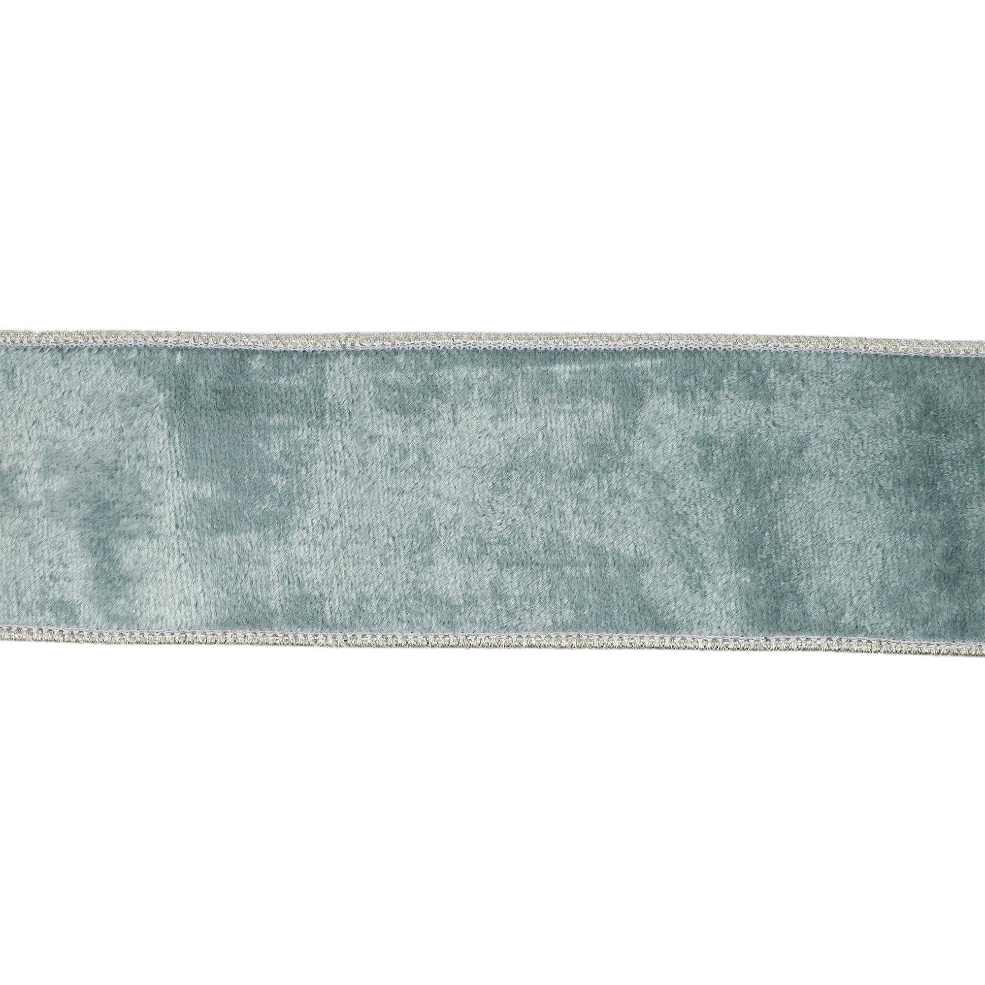LA Ribbons Wholesale - Wholesale Ribbon - Gift Wrapping - 2 1/2" Wired Premium Velvet | Aqua with Silver Metallic Dupioni Back | 5 Yard Roll2
