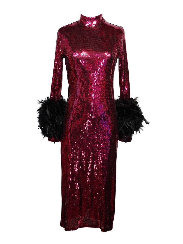 Jennafer Grace - Wholesale Jurk - Dames - Julianne jurk met lovertjes in zwarte kers10