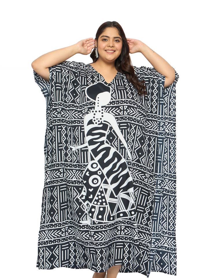 Lady Tribal Black Polyester Plus Size Beach Kaftan For Women for wholesale by GYPSIE BLU