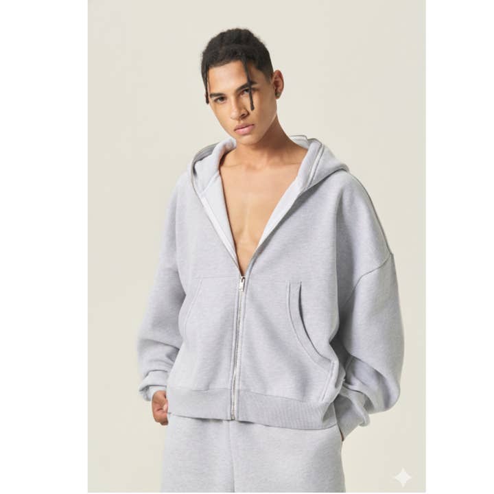 Men's Streetwear Cropped Full Zipper Hooded Jacket for wholesale by particleactive