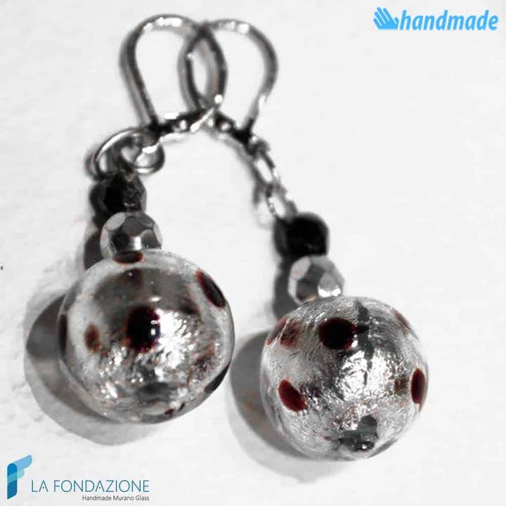 Pois Iron oorbellen van Murano-glas met hanger voor wholesale door La Fondazione - Handmade Murano Glass