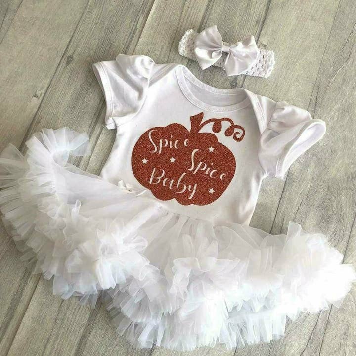 Spice Spice Baby Pumpkin Baby Girl Tutu Romper With Headband for wholesale by Personalised Baby Clothes and Gifts