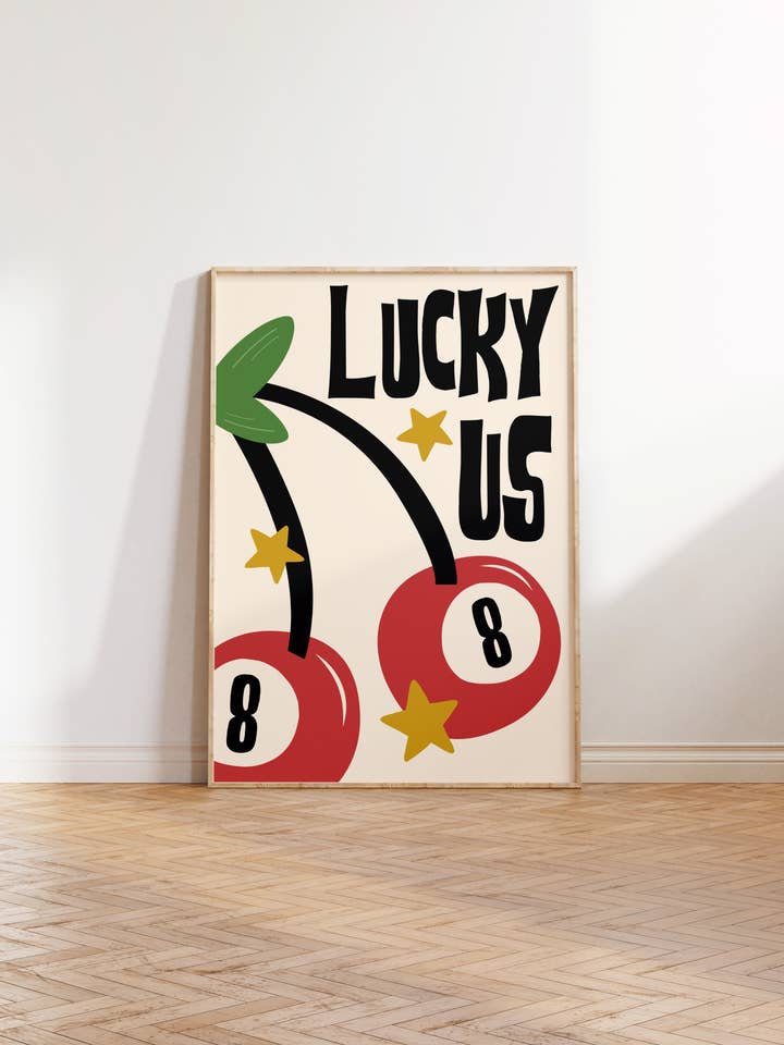 Lucky Us Print | Retro Wall Art Poster | Funky Home Decor for wholesale by By Honey Studios