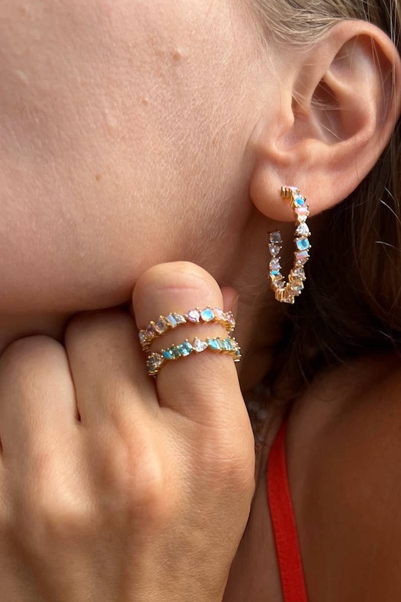 Native Gem - Vendita all'ingrosso Orecchini a cerchio - Orecchini a mini cerchio Vienna in opale rosa e vermeil in oro 14k1