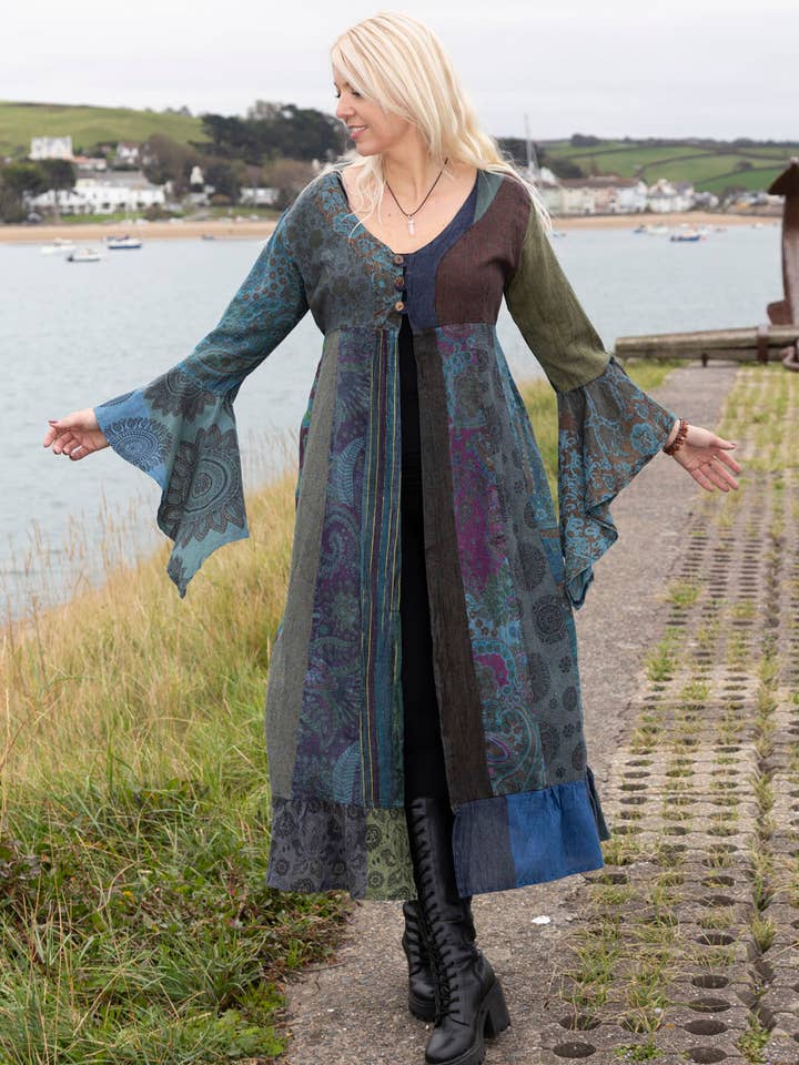 Sadie long patchwork duster for wholesale by Wicked Dragon Clothing