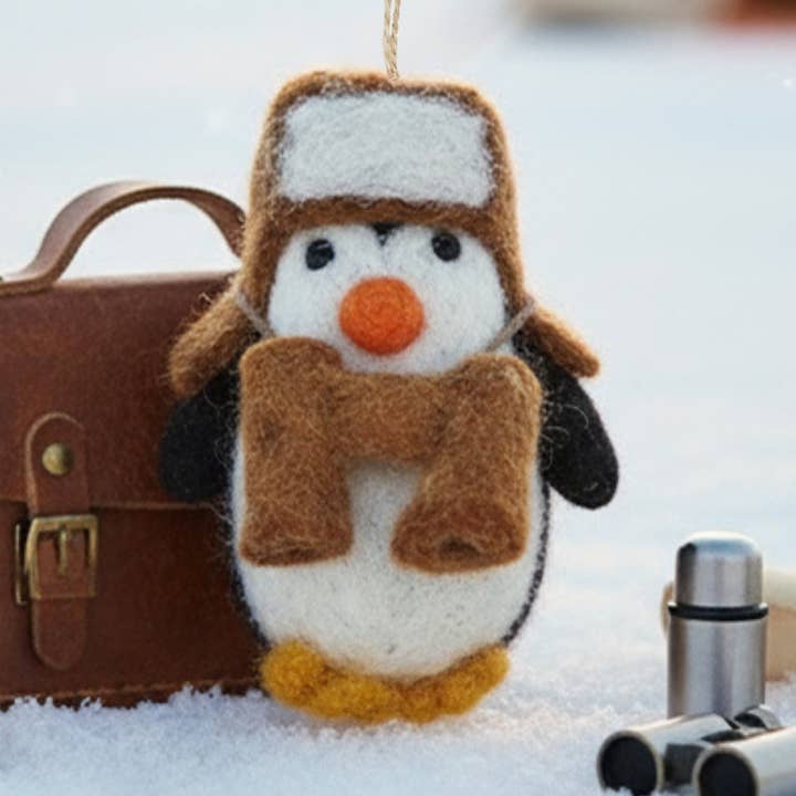Handmade Felt Arctic Explorer Penguin Hanging Dec for wholesale by Felt So Good