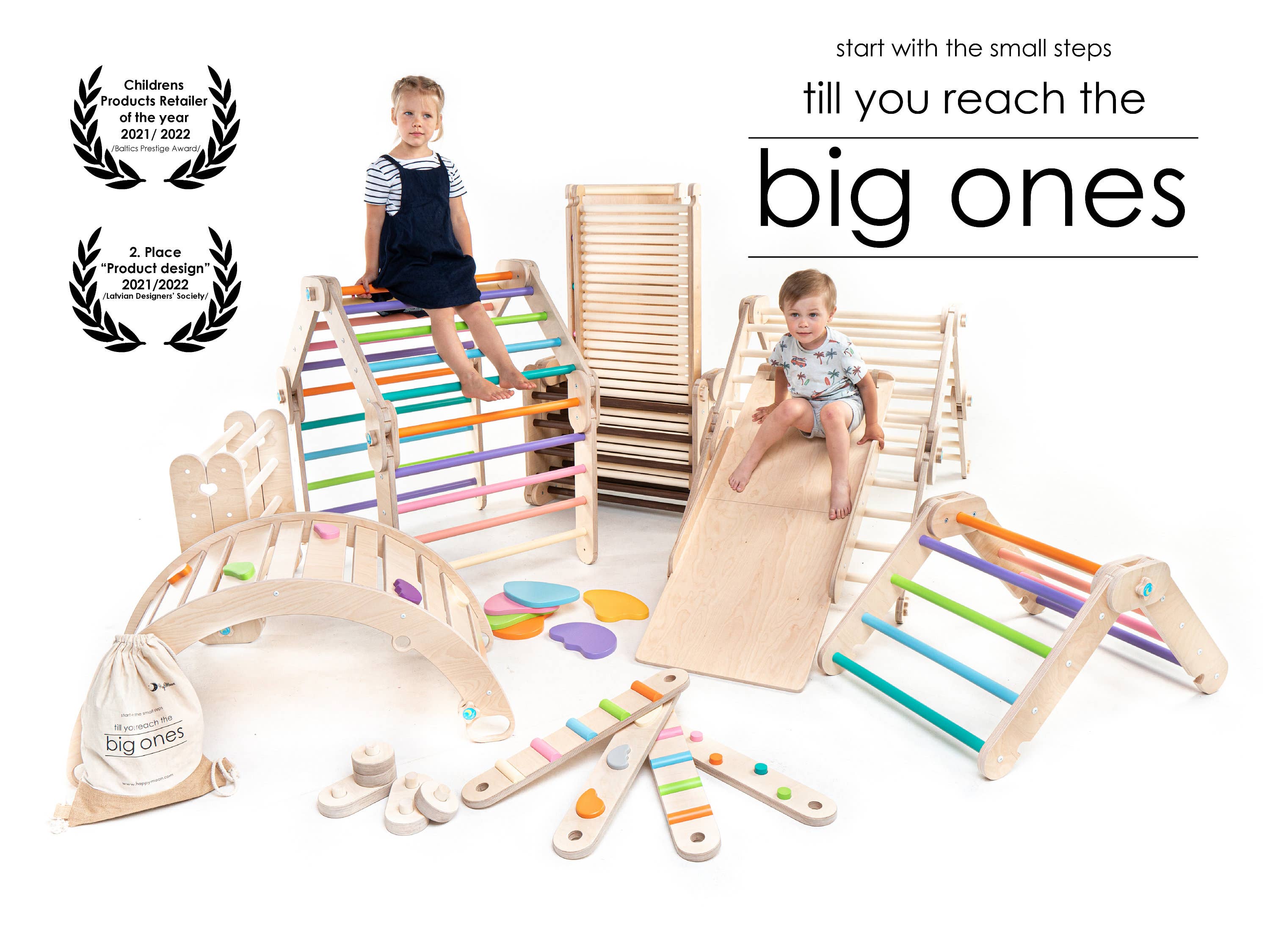 HappyMoon - Wholesale Wood Toy - Kids - Happymoon® Natural Climber With Ramp, Transformable Triangle6