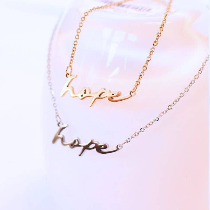 Two and Crew - Wholesale Pendant/Charm Necklace - Hope word necklace dainty Christian mama gift silver gold