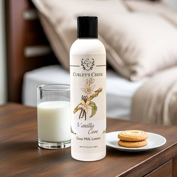 🍦Vanilla Cove | Lotion au lait de chèvre | Soins de la peau naturels faits à la main | 4oz | 8oz | Nourrissant & Hydratant | Curley's Creek pour la vente par Curley's Creek