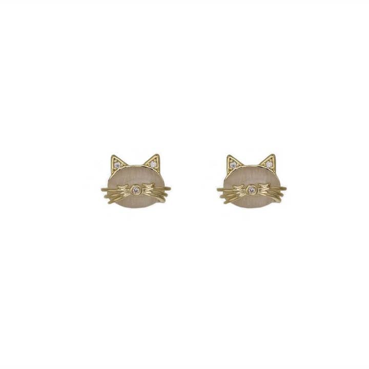 Perimade & Co. LLC - Wholesale Stud/Post Earrings - Cute Mini Opal Cat Stud Earrings in 925 Sterling Silver
